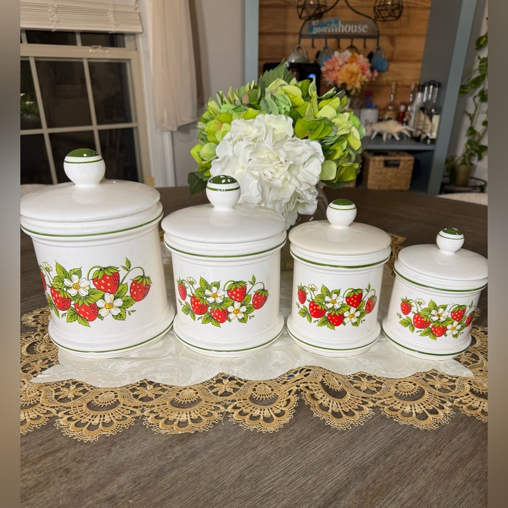 Vintage Sears Roebuck Strawberry Fields Ceramic Canister - Set of 4